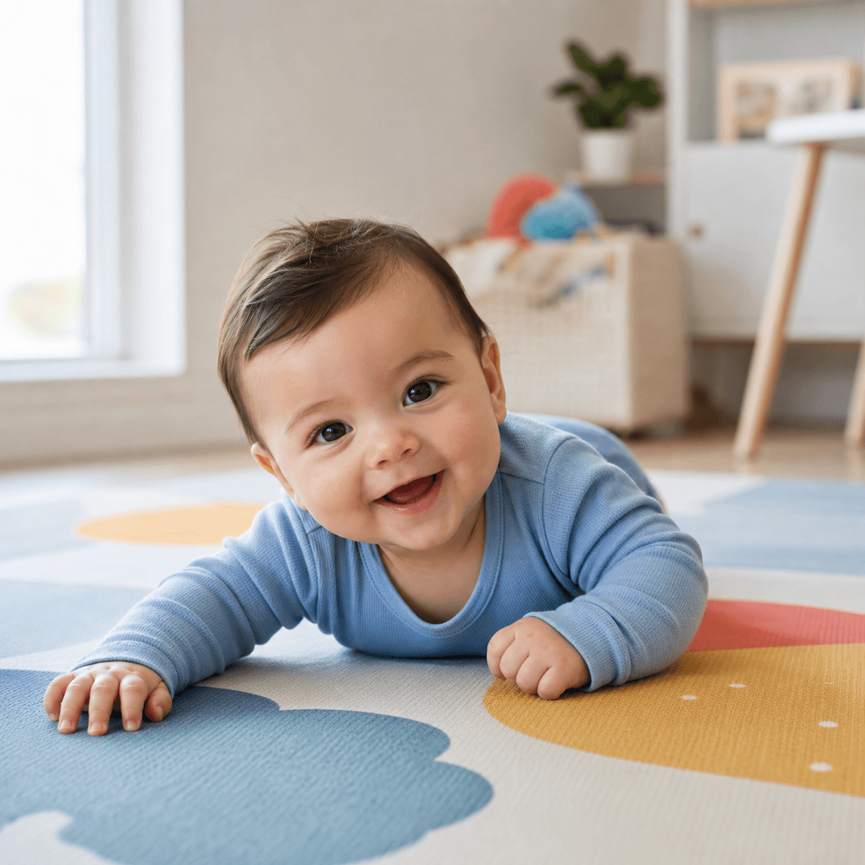 Baby smiling during tummy time